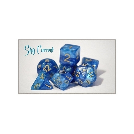 Halfsies Dice Sky Current - Upgraded Dice Case (7 Polyhedral Dice Set)