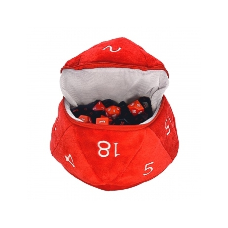 UP - Red and White D20 Plush Dice Bag for Dungeons - Dragons
