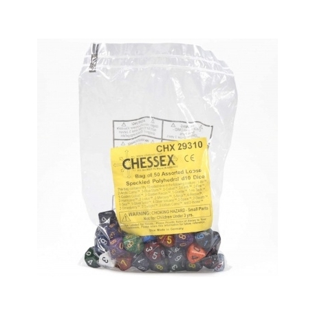 Bolsas Chessex Moteadas de 50 Asst. Dados - Dados poliédricos moteados sueltos d10