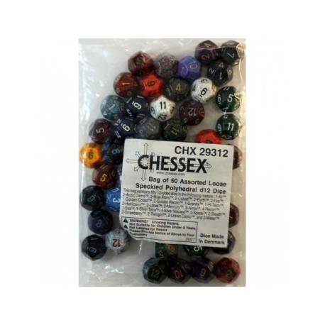 Chessex Speckled Bags of 50 Asst. Dice - Loose Speckled Polyhedral d12 Dice