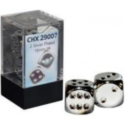Chessex Specialty Dice Sets - Silver-Plated Metallic 16mm d6 with pips Pair (2)