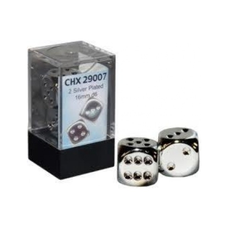 Chessex Specialty Dice Sets - Silver-Plated Metallic 16mm d6 with pips Pair (2)