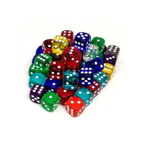 Chessex Translucent Bags of 50 Dice - Bag of 50 Asst. Loose Trans. 12mm d6 w/pips Dice