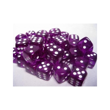 Chessex Translucent 12mm d6 with pips Dice Blocks (36 Dice) - Purple w/white