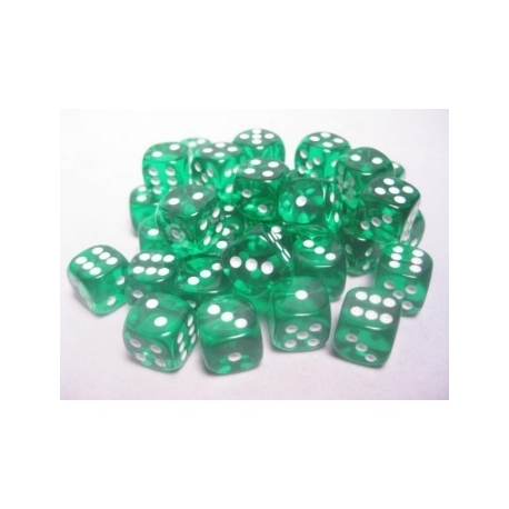 Chessex Translucent 12mm d6 with pips Dice Blocks (36 Dice) - Green w/white