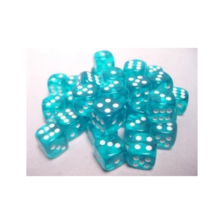 Chessex Translucent 12mm d6 with pips Dice Blocks (36 Dice) - Teal w/white