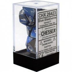 Chessex Gemini Poliédrico 7-Die Set - Acero azul con blanco
