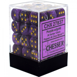 Chessex Signature 12mm d6 with pips Dice Blocks (36 Dice) - Vortex Purple w/gold