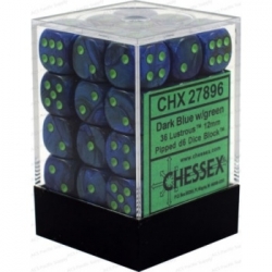 Chessex Signature 12mm d6 with pips Dice Blocks (36 Dice) - Lustrous Dark Blue w/green