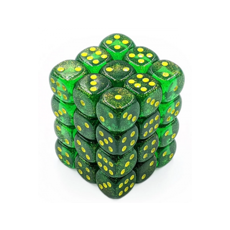 Chessex Signature 12mm d6 with pips Dice Blocks (36 Dice) - Borealis Maple Green/yellow