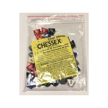 Chessex Opaque Bags of 50 Asst. Dice - Loose Opaque Polyhedral d8 Dice