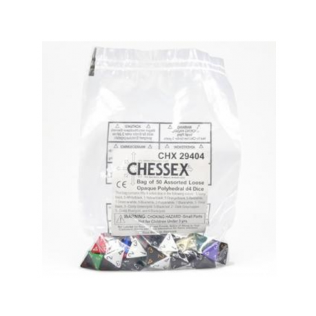 Chessex Opaque Bags of 50 Asst. Dice - Loose Opaque Polyhedral d4 Dice
