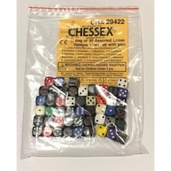 Chessex Opaque Bags of 50 Asst. Dice - Loose Opaque 12mm d6 w/pips Dice