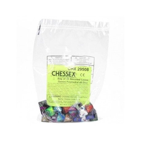 Chessex Gemini Bags of 50 Asst. Dice - Loose Gemini Poly. d8 Dice