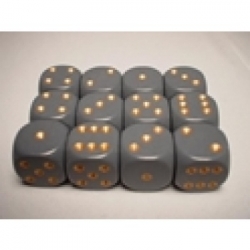 Chessex Opaque 16mm d6 with pips Dice Blocks (12 Dice) - Dark Grey w/copper