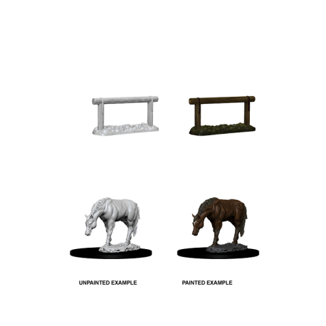 WizKids Deep Cuts Unpainted Miniatures - Horse & Hitch (6 Units)