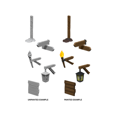 WizKids Deep Cuts Unpainted Miniatures - Signs & lights (6 Units)